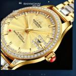 Shanghai Diamond 18K Gold Men’s Automatic Watch – Luxury Timepiece for Men
