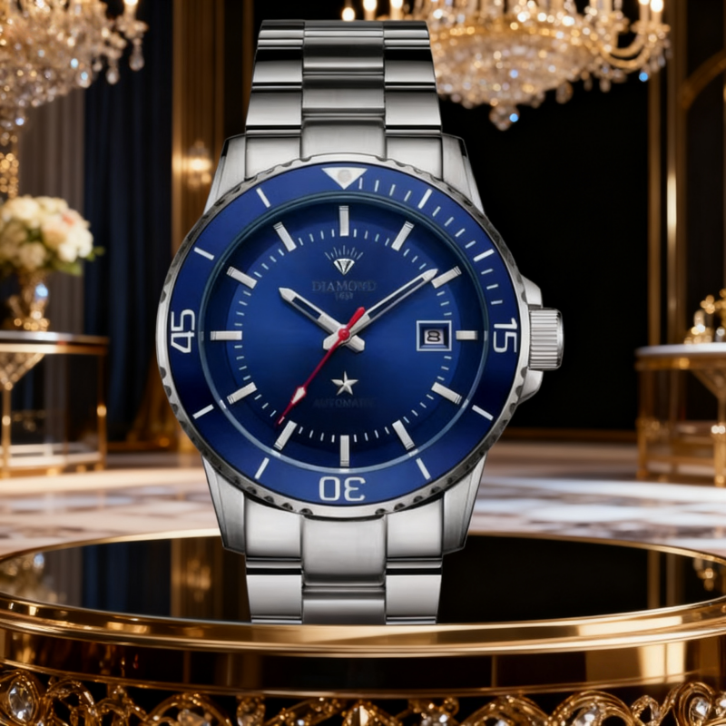 Diamond Old Shanghai Men’s Luxury Blue Submariner Watch – Automatic Mechanical, Luminous, Waterproof, Calendar Function