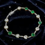 18K Gold Emerald Bracelet, 6.9 Carat Vivid Green Emerald with Diamonds, Anniversary Gift for Wife, Valentine's Day Jewelry