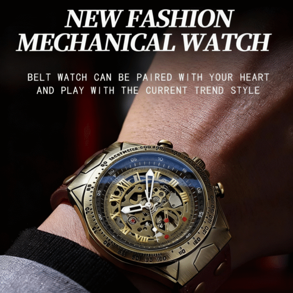 Binbang Vintage Bronze Automatic Mechanical Watch for Men – Retro Fashion Casual Wristwatch, Steampunk Style Gift for Him