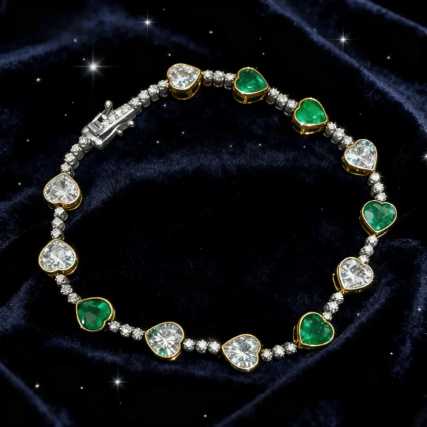 18K Gold Emerald Bracelet, 6.9 Carat Vivid Green Emerald with Diamonds, Anniversary Gift for Wife, Valentine's Day Jewelry
