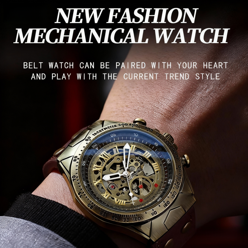 Binbang Vintage Bronze Automatic Mechanical Watch for Men – Retro Fashion Casual Wristwatch, Steampunk Style Gift for Him