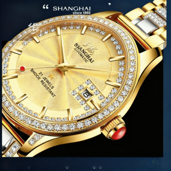Shanghai Diamond 18K Gold Men’s Automatic Watch – Luxury Timepiece for Men