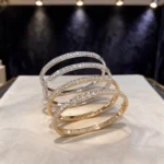 Romantic Starry Sky Bracelet, 18k Rose Gold LOVE Wide Band, 10 Diamond Wedding Gift for Her, Couples Jewelry, Anniversary Gift