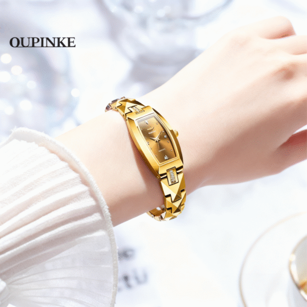 Women’s Luxury Watch – Swiss Imported Movement, Elegant Gold Tungsten Steel Waterproof Quartz Wristwatch