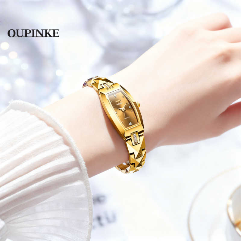 Women’s Luxury Watch – Swiss Imported Movement, Elegant Gold Tungsten Steel Waterproof Quartz Wristwatch