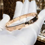 Romantic Starry Sky Bracelet, 18k Rose Gold LOVE Wide Band, 10 Diamond Wedding Gift for Her, Couples Jewelry, Anniversary Gift