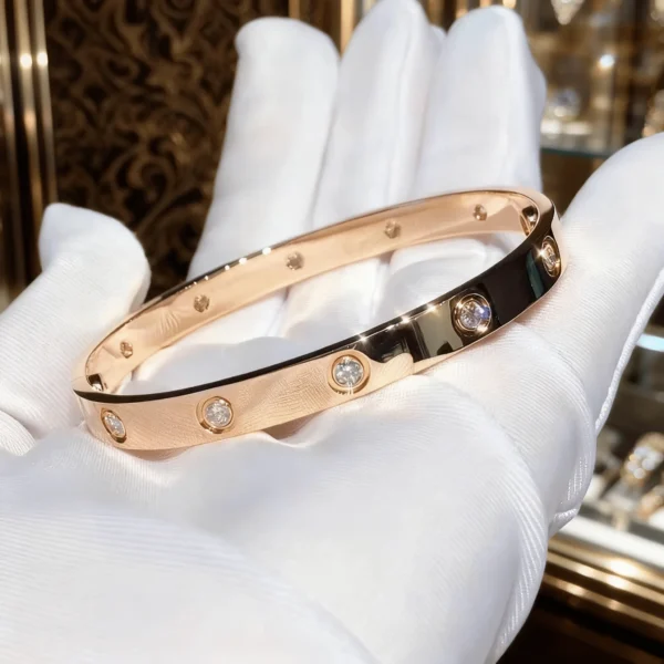 Romantic Starry Sky Bracelet, 18k Rose Gold LOVE Wide Band, 10 Diamond Wedding Gift for Her, Couples Jewelry, Anniversary Gift