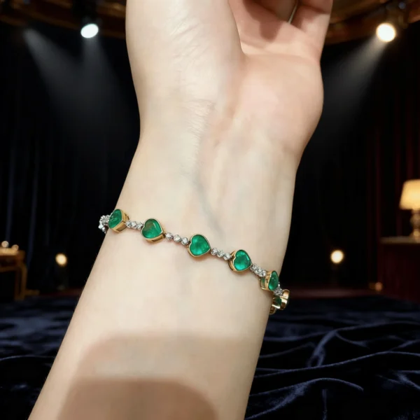 18K Gold Emerald Bracelet, 6.9 Carat Vivid Green Emerald with Diamonds, Anniversary Gift for Wife, Valentine's Day Jewelry