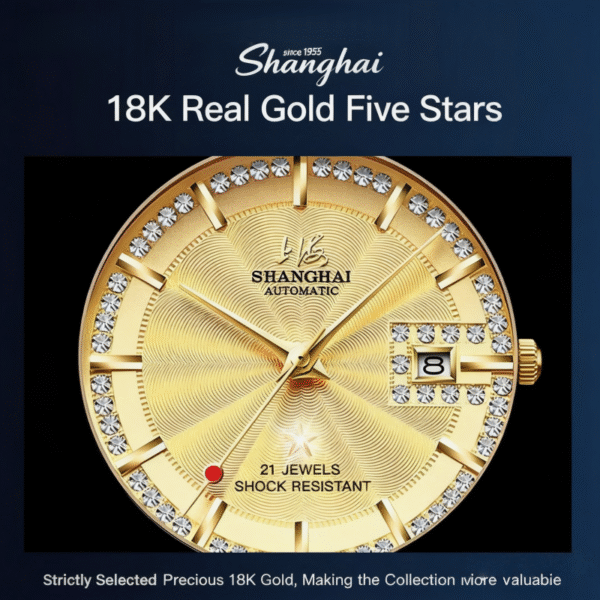 Shanghai Diamond 18K Gold Men’s Automatic Watch – Luxury Timepiece for Men