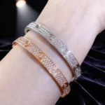 Romantic Starry Sky Bracelet, 18k Rose Gold LOVE Wide Band, 10 Diamond Wedding Gift for Her, Couples Jewelry, Anniversary Gift