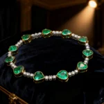 18K Gold Emerald Bracelet, 6.9 Carat Vivid Green Emerald with Diamonds, Anniversary Gift for Wife, Valentine's Day Jewelry