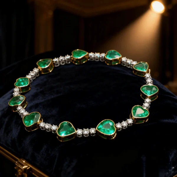18K Gold Emerald Bracelet, 6.9 Carat Vivid Green Emerald with Diamonds, Anniversary Gift for Wife, Valentine's Day Jewelry
