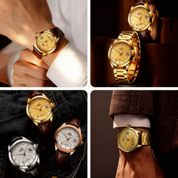 Shanghai Diamond 18K Gold Men’s Automatic Watch – Luxury Timepiece for Men