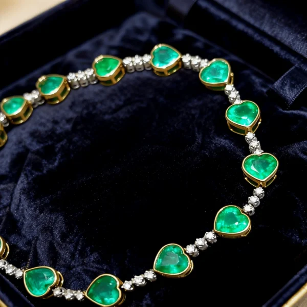 18K Gold Emerald Bracelet, 6.9 Carat Vivid Green Emerald with Diamonds, Anniversary Gift for Wife, Valentine's Day Jewelry