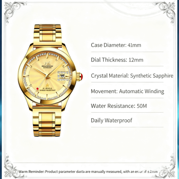 Shanghai Diamond 18K Gold Men’s Automatic Watch – Luxury Timepiece for Men