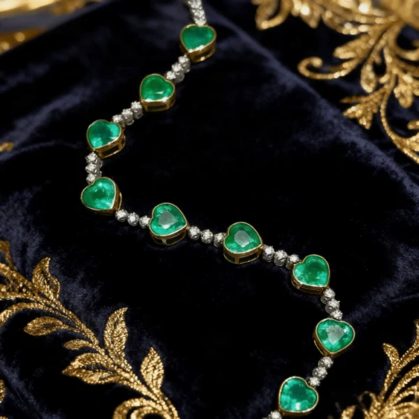 18K Gold Emerald Bracelet, 6.9 Carat Vivid Green Emerald with Diamonds, Anniversary Gift for Wife, Valentine's Day Jewelry