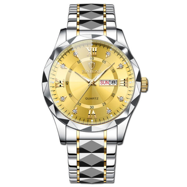 BINBOND genuine men's watch waterproof luminous dual calendar watch men's quartz watch diamond pointed top glass