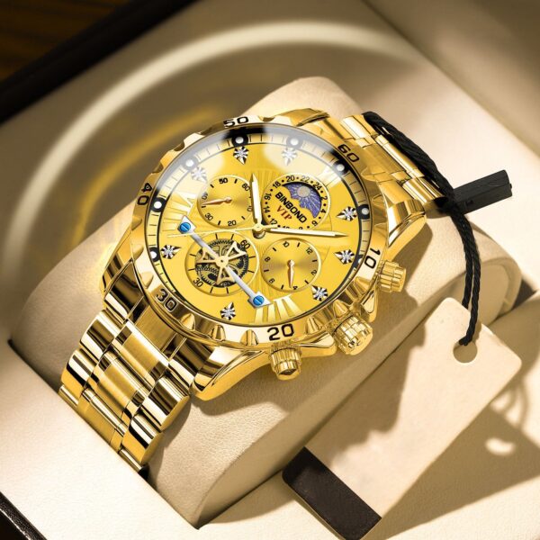 BINBOND Luxury Men’s Quartz Watch – Luminous Waterproof Flywheel Design