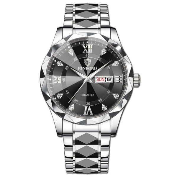 BINBOND genuine men's watch waterproof luminous dual calendar watch men's quartz watch diamond pointed top glass