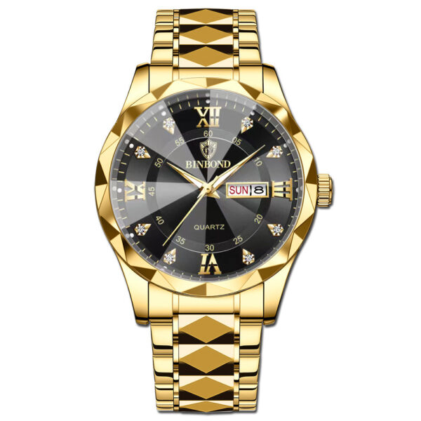 BINBOND genuine men's watch waterproof luminous dual calendar watch men's quartz watch diamond pointed top glass