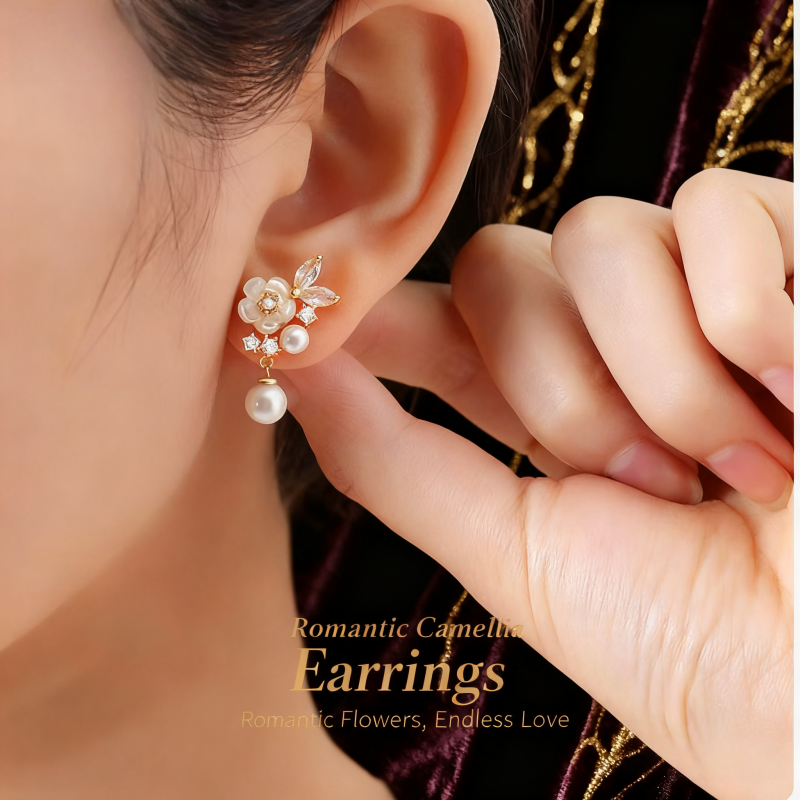 2025 New Light Luxury Camellia Earrings – S925 Sterling Silver Women’s Jewelry, High-End Romantic Gift for Girlfriend