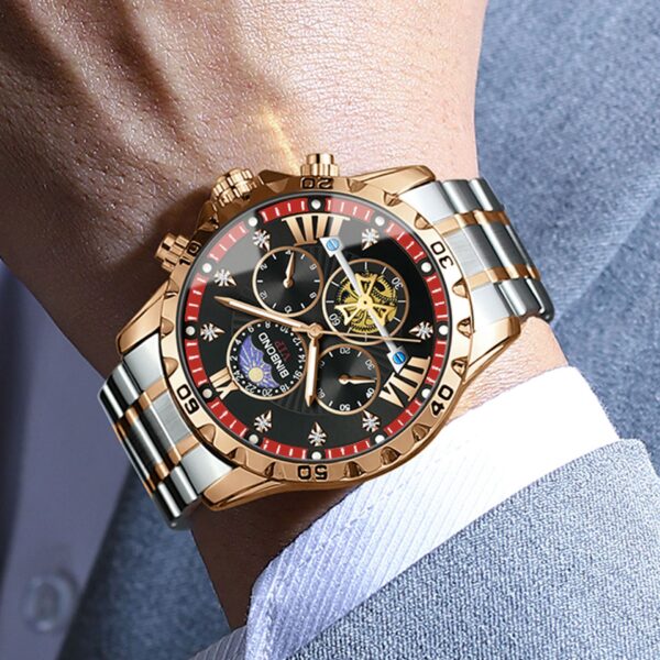 BINBOND Luxury Men’s Quartz Watch – Luminous Waterproof Flywheel Design