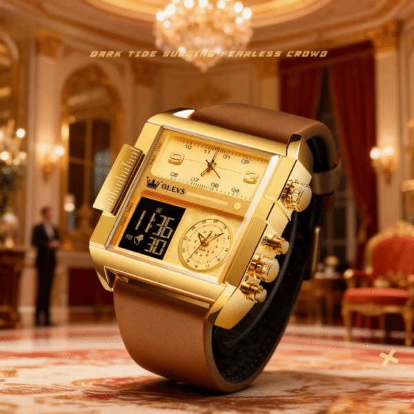 Luxury Dual Display Square Men's Watch – 30M Waterproof | OLEVS Leather Strap Chronograph