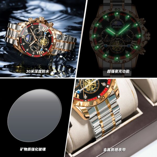 BINBOND Luxury Men’s Quartz Watch – Luminous Waterproof Flywheel Design