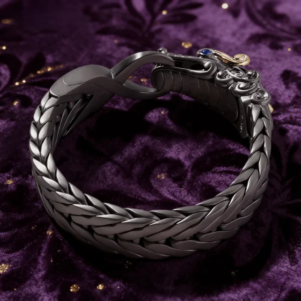 JOHN HARDY Naga Collection Traditional Dragon 18K Gold and Black Rhodium Silver Bracelet with Blue Sapphires — Premium Contemporary Luxury