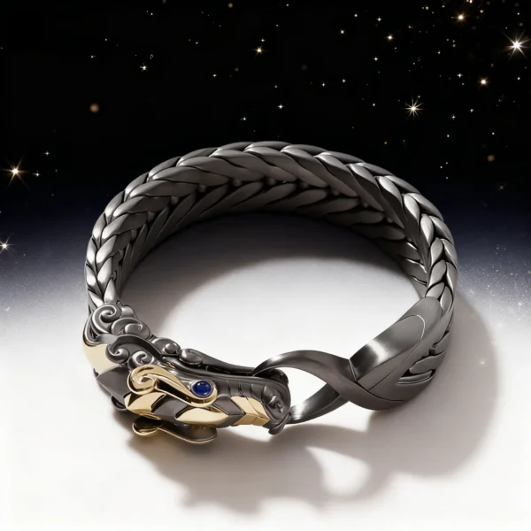 JOHN HARDY Naga Collection Traditional Dragon 18K Gold and Black Rhodium Silver Bracelet with Blue Sapphires — Premium Contemporary Luxury